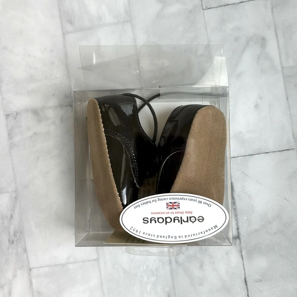 Early Days “Thomas” Black Patent Leather Pre-Walker Shoes